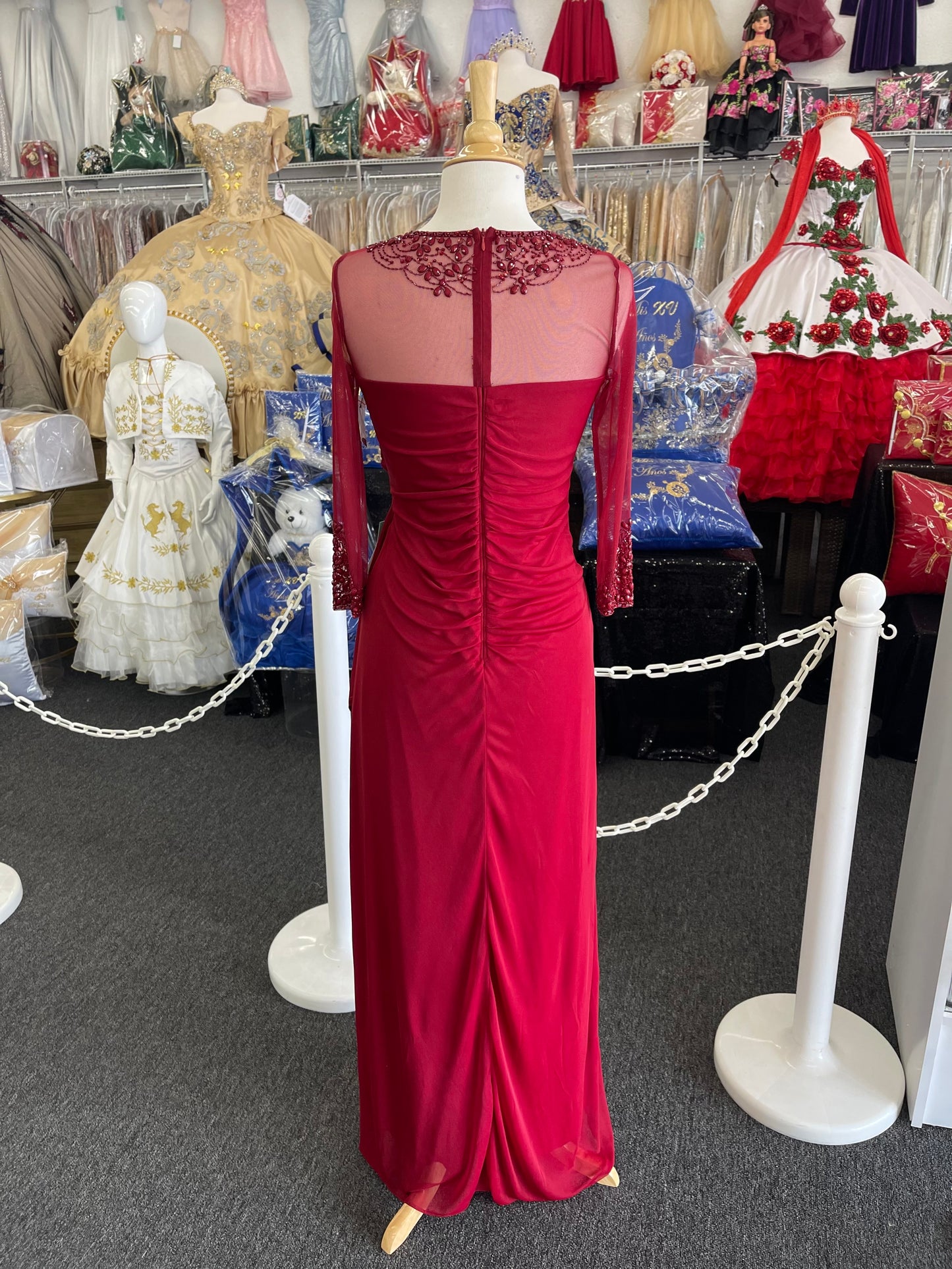 Chi555 Lily’s Burgundy mesh top Dress