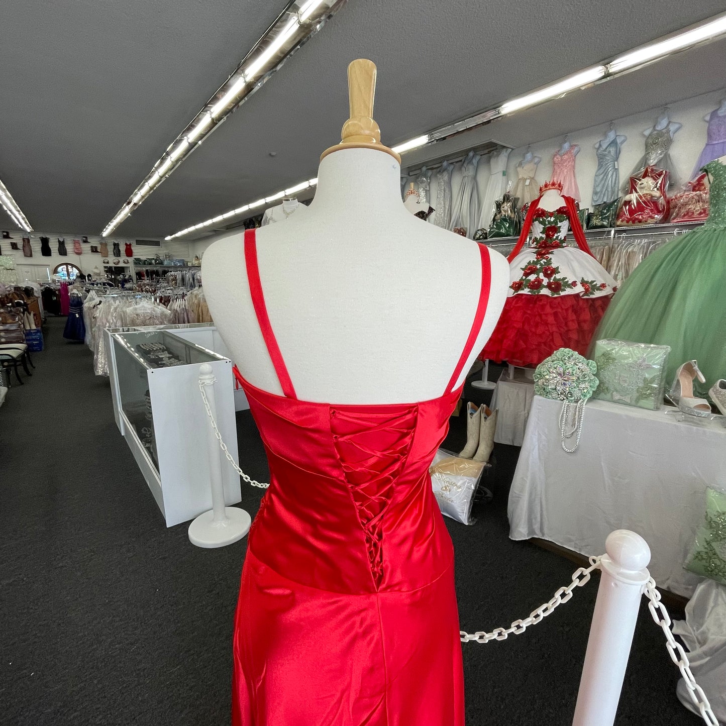 #FA606 Lily’s Satin True Red Gown