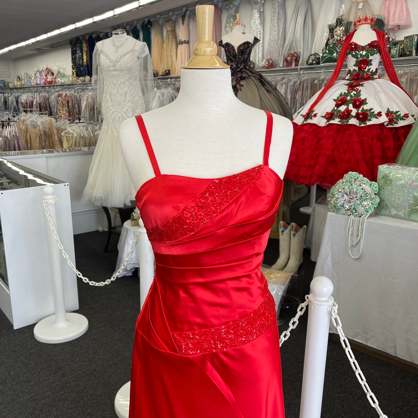 #FA606 Lily’s Satin True Red Gown