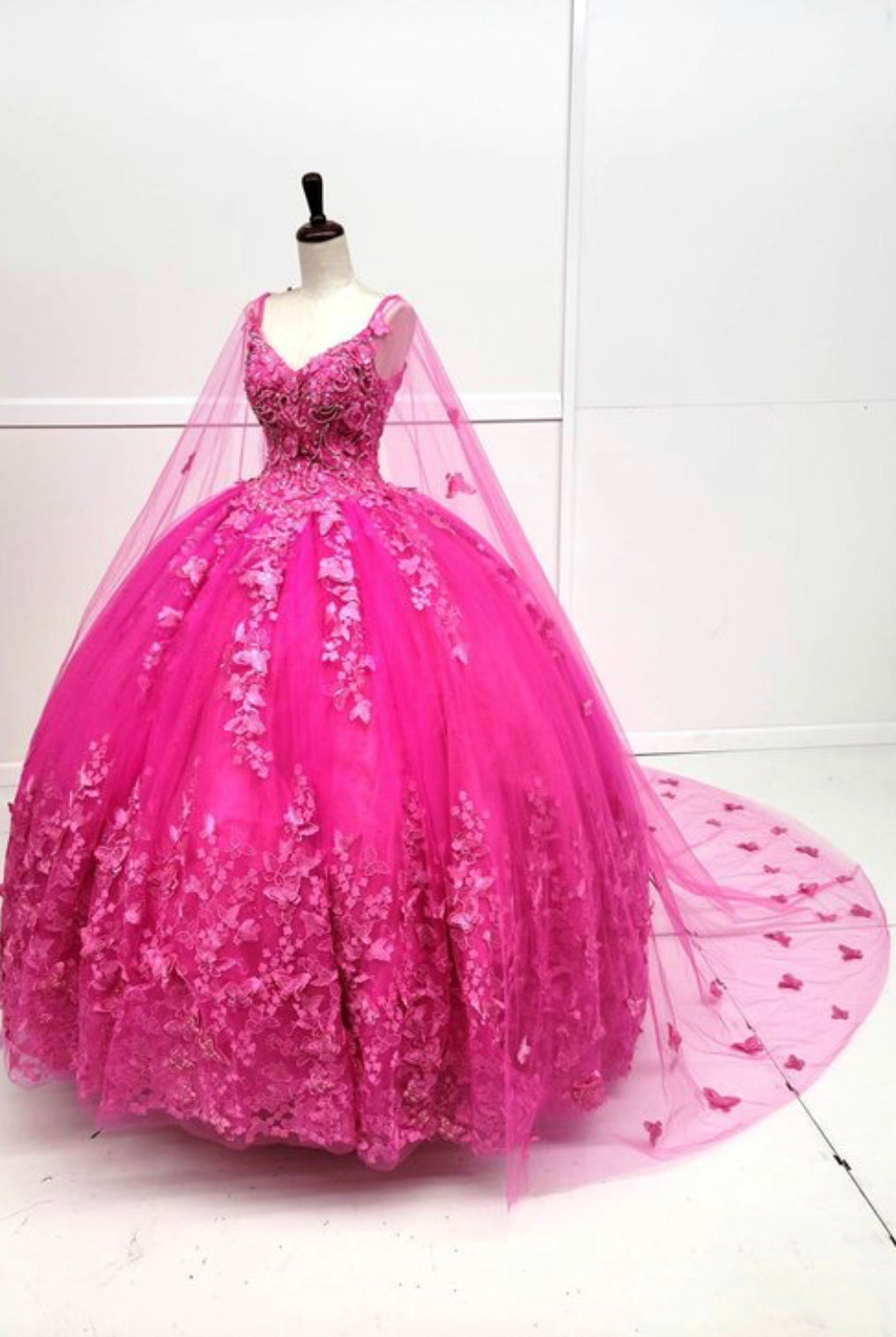 hot pink butterfly dress Pink Butterfly Prom Dress P3600 Fairy Pink Butterfly Off Shoulder Poofy Prom Dress With Long Sleeves
