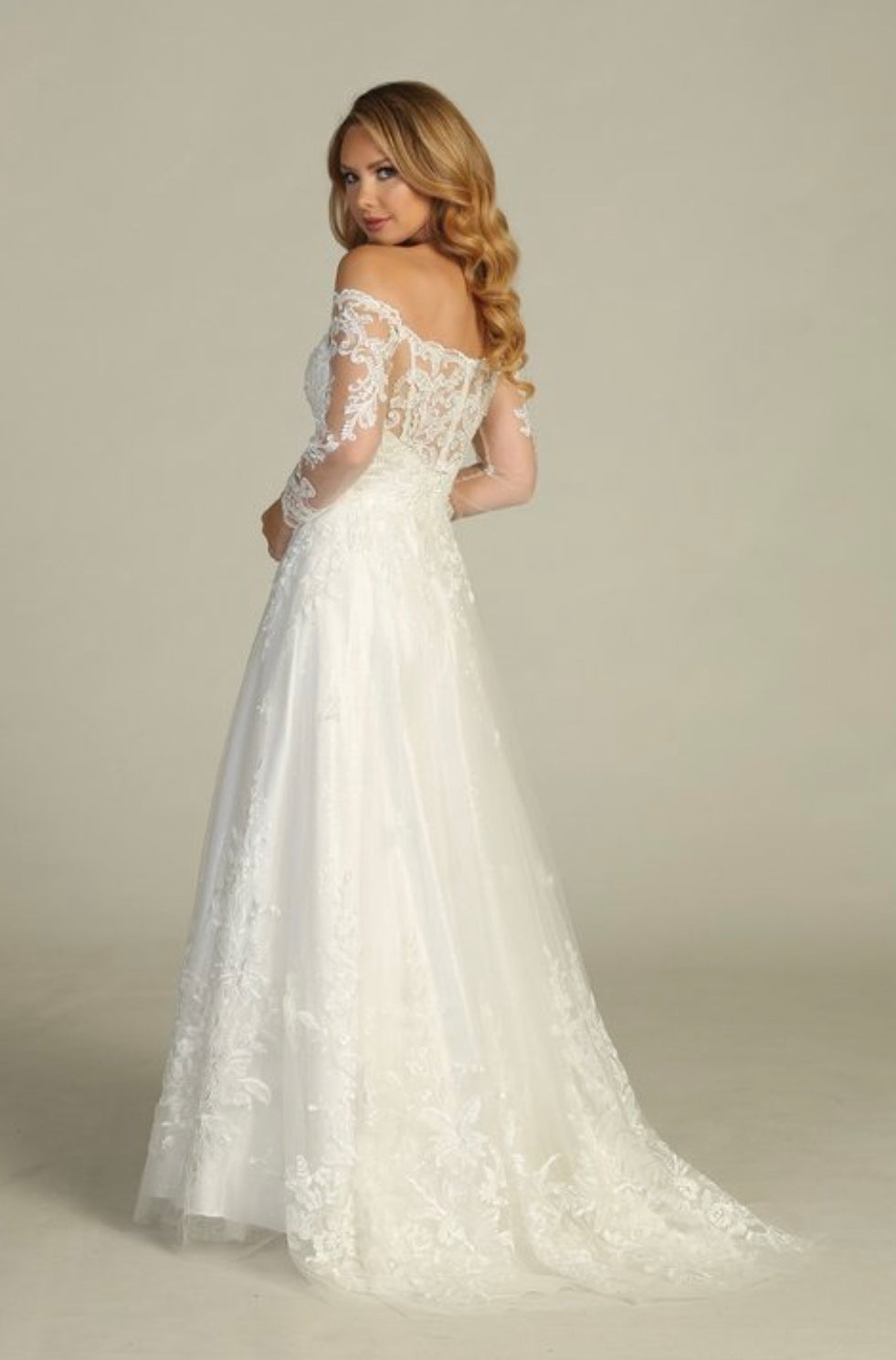 Lily’s Lace Off the shoulder long sleeve wedding gown LETS7622