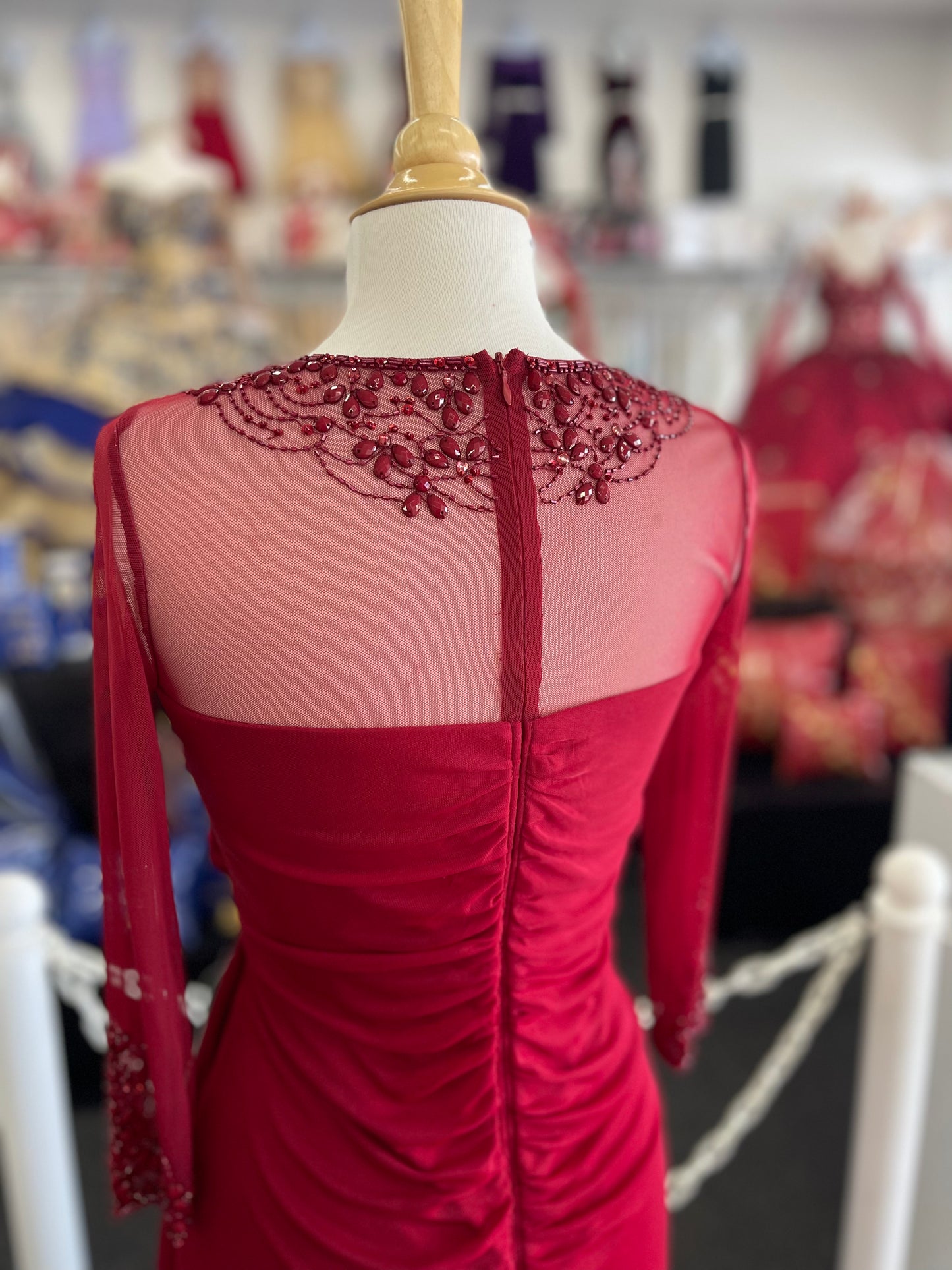 Chi555 Lily’s Burgundy mesh top Dress