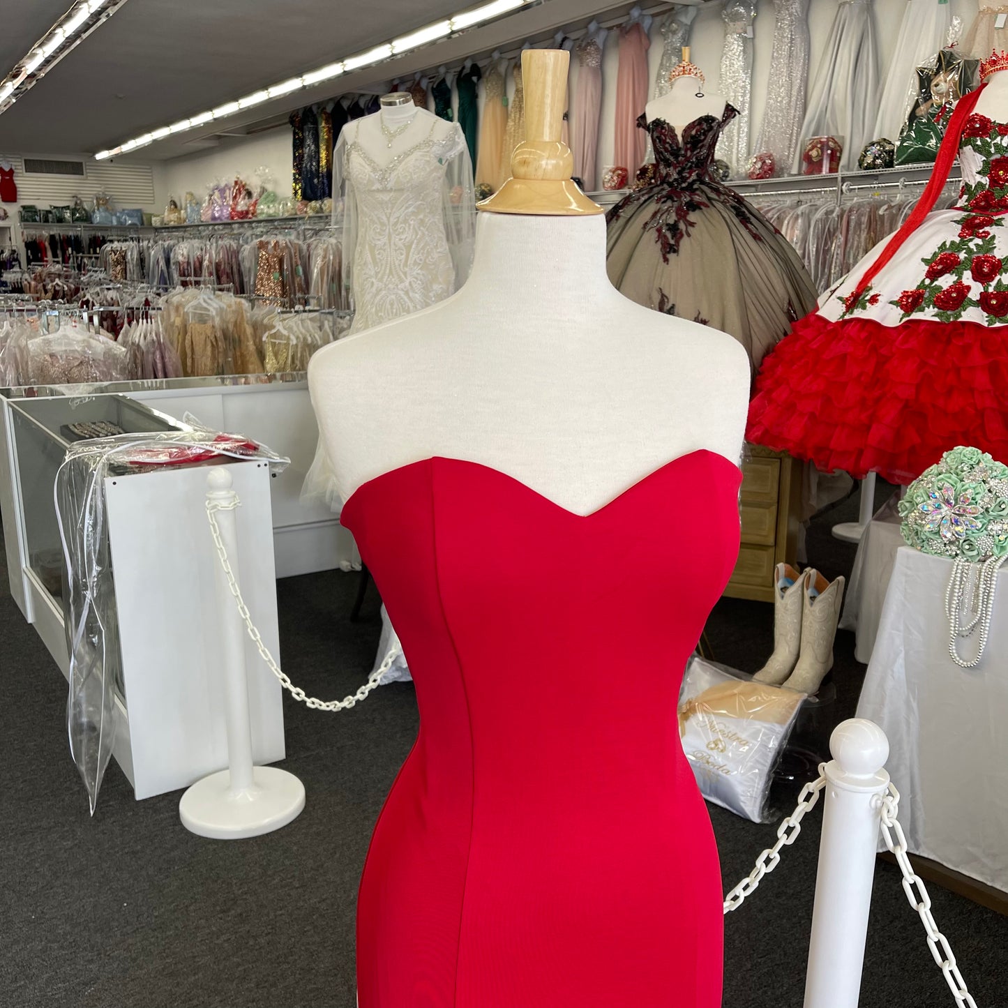 Ch555 Lily’s Red Strapless Mermaid Gown