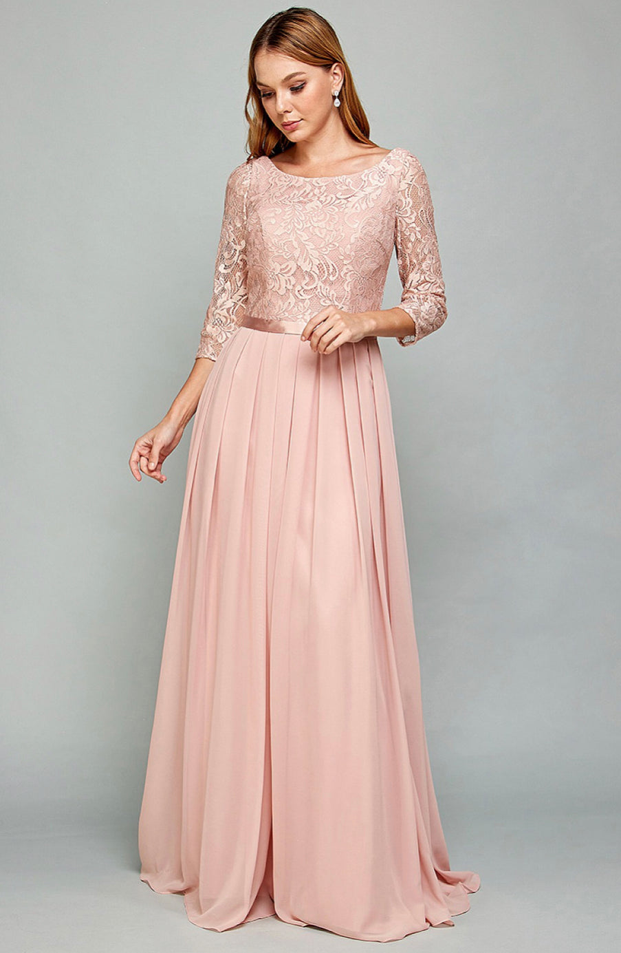 Lily’s Blush Lace halter top Chiffon Gown Ado3019