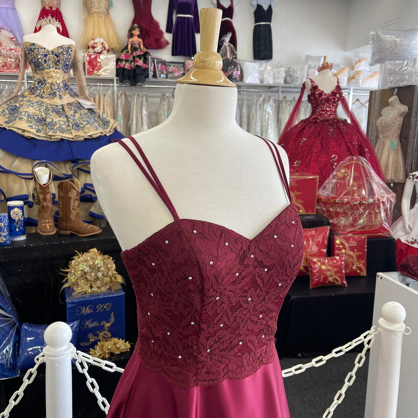 FIE5403 Lily’s Burgundy Flare Gown with Jacket