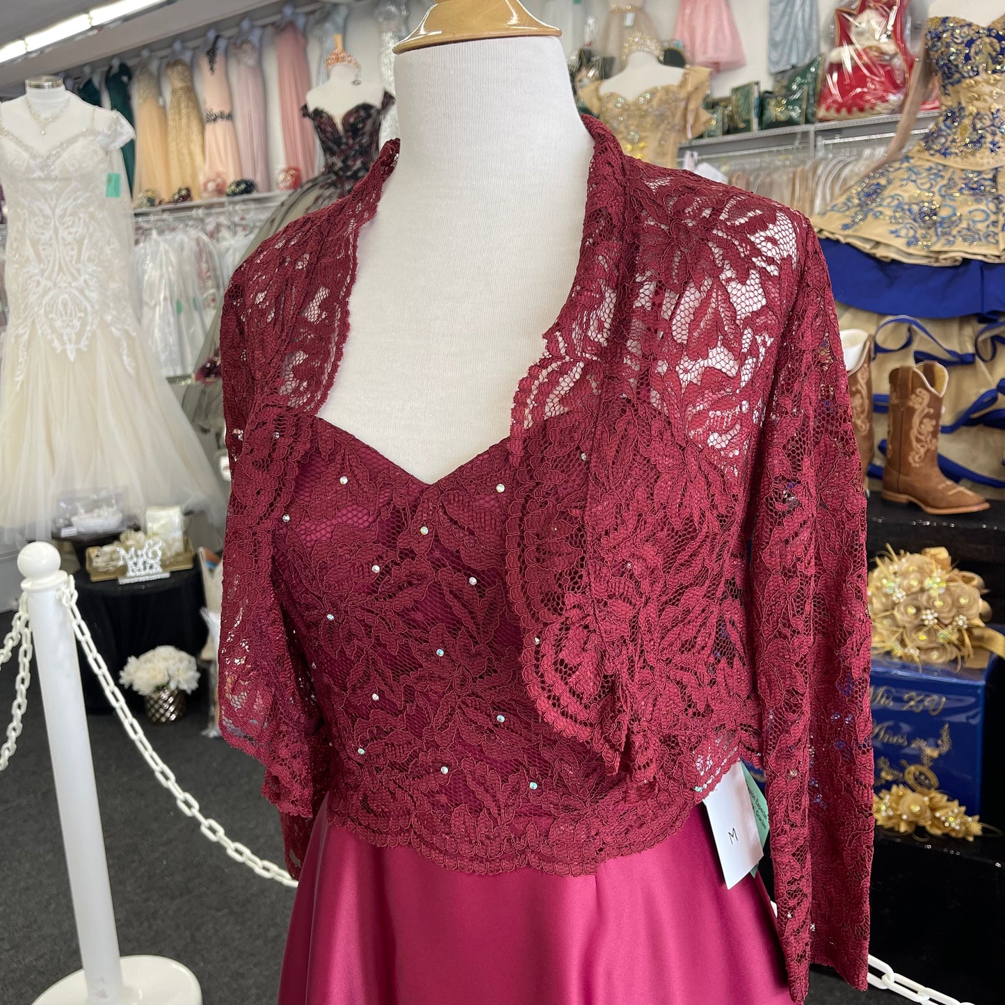 FIE5403 Lily’s Burgundy Flare Gown with Jacket
