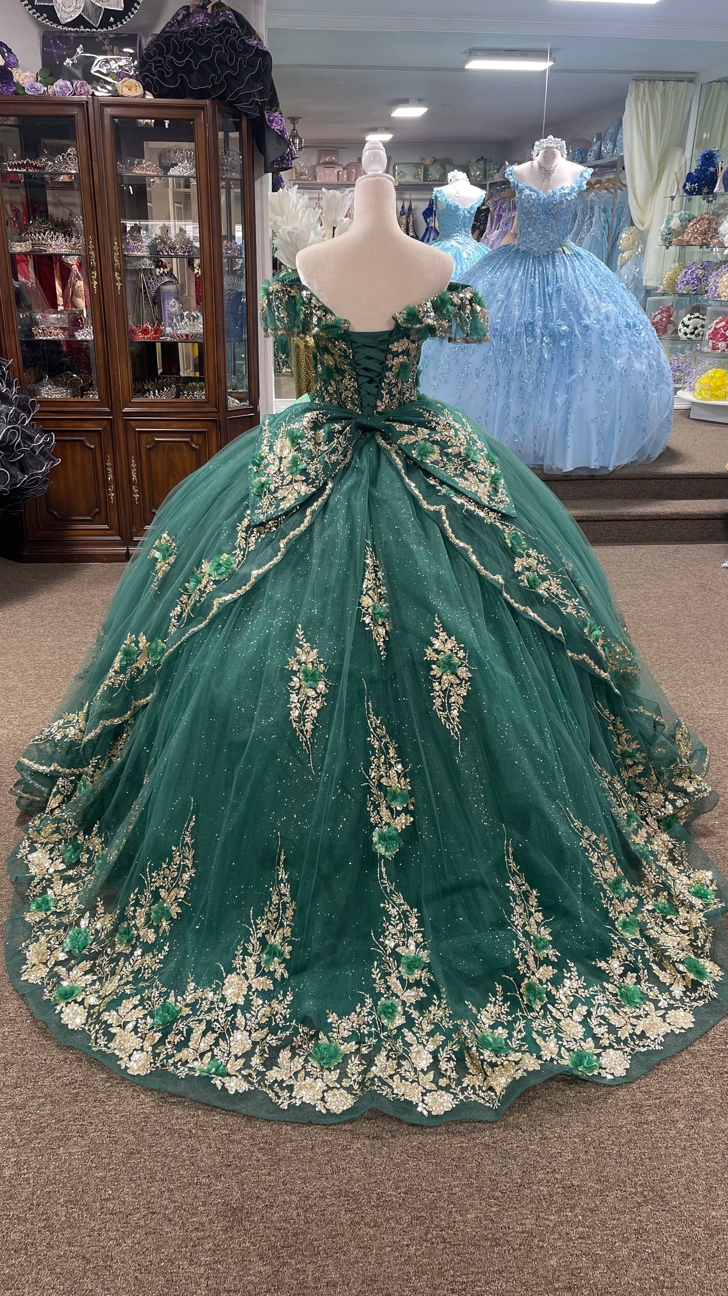 #15701 Lily’s Emerald Green/Gold XV Dress