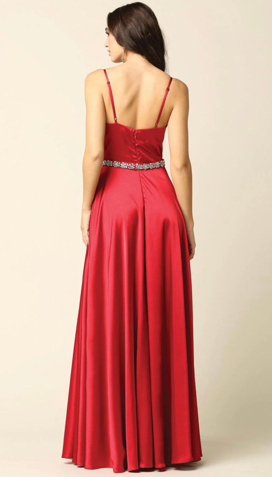#Ev3359 Lily’s Red With silver jeweled Belt Gown