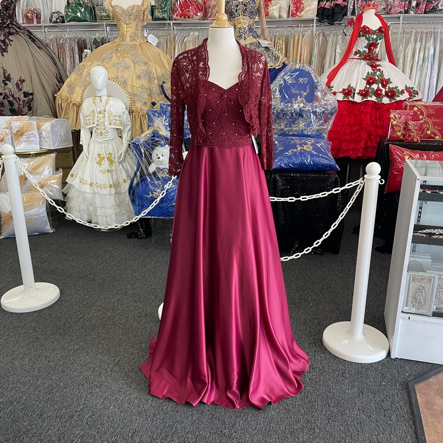 FIE5403 Lily’s Burgundy Flare Gown with Jacket