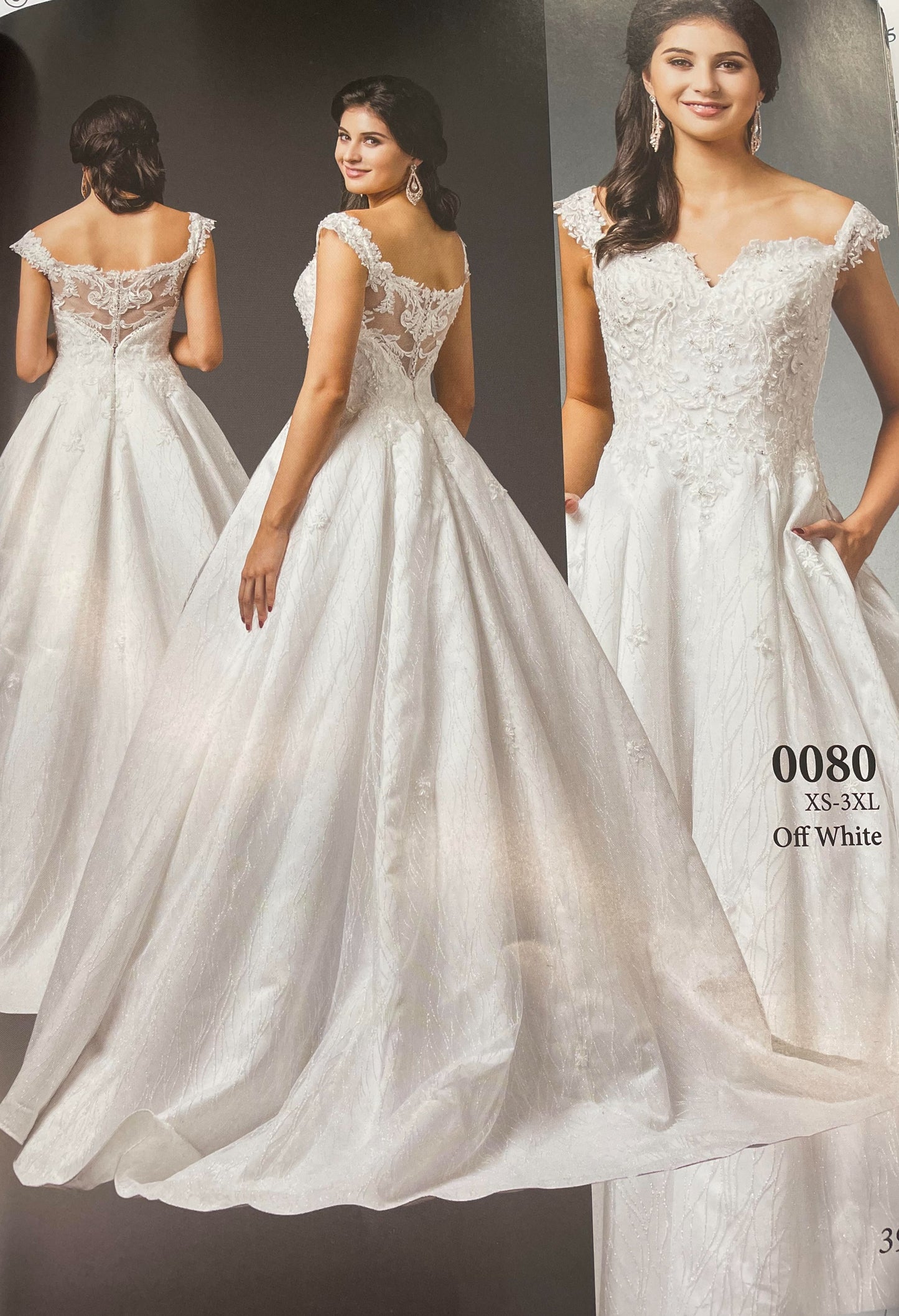 Lily's DQ0080 Off white Off the Shoulder Sparkly wedding dress