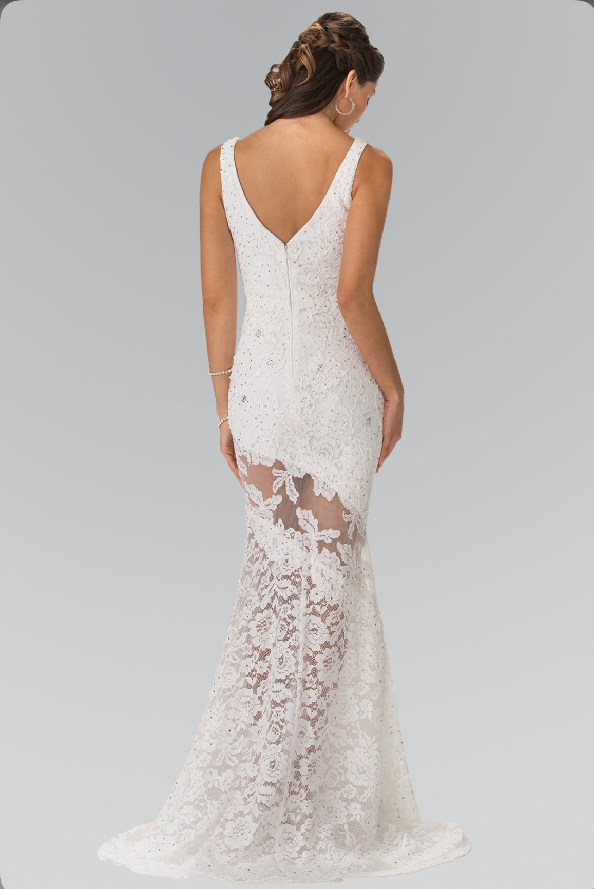 Lily’s Ivory long sleeveless illusion cutout lace dress GL2249