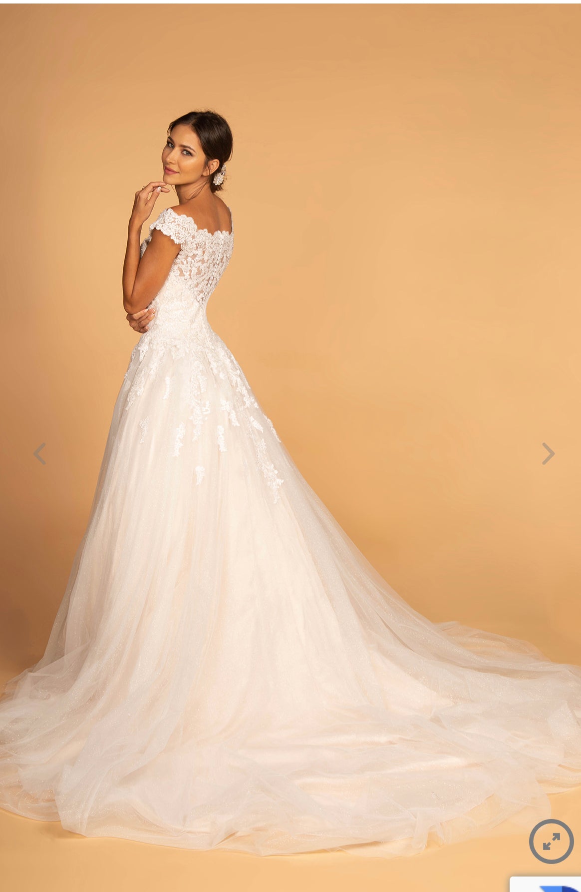 Lily’s ivory/cream Boat-Neck Embroidered Mesh A-Line Wedding Gown GL2596