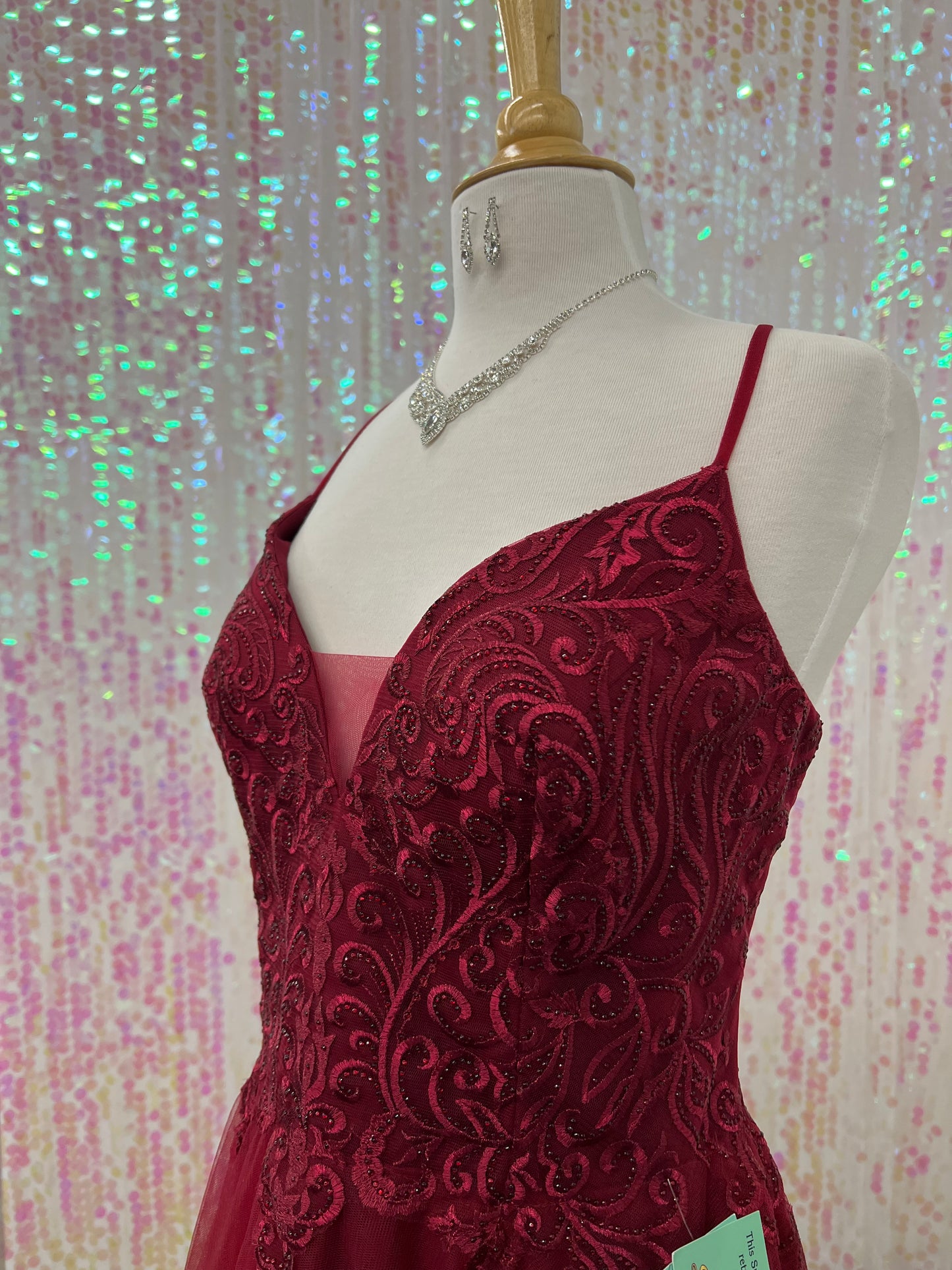 Lily's Burgundy Tulle with Lace Embroidery Formal Dress FIE25095