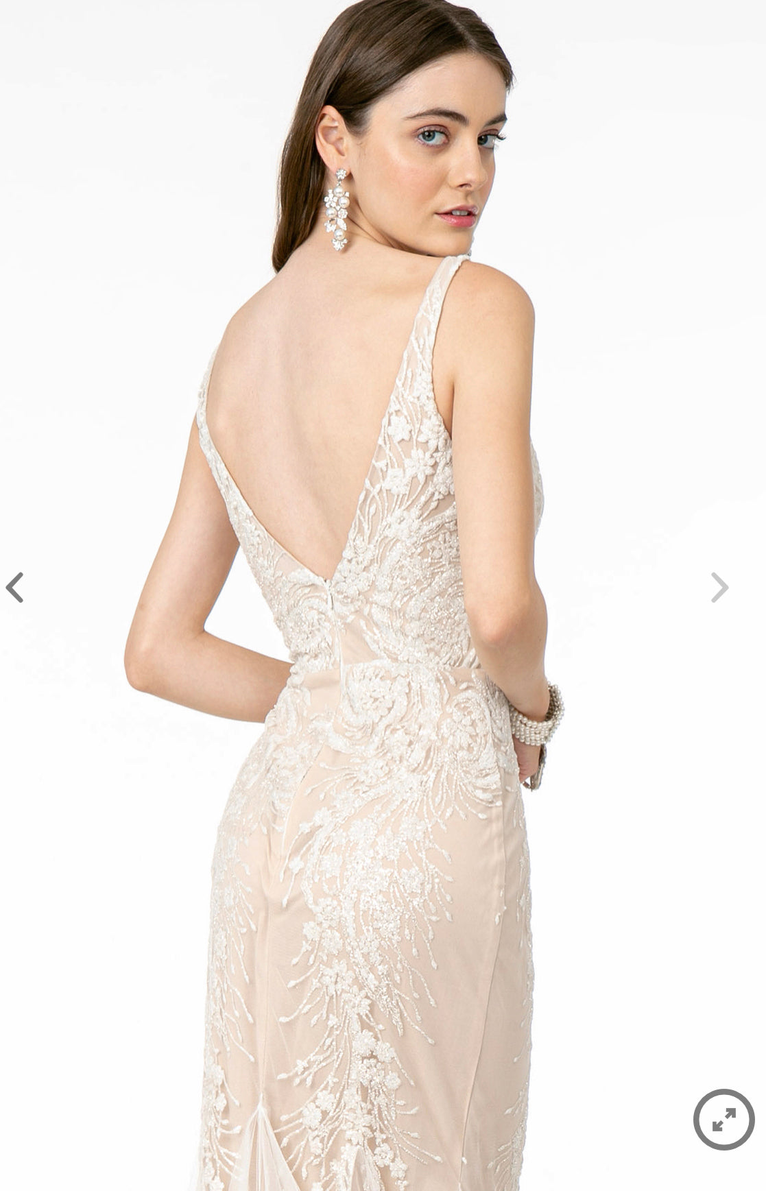 Lily’s ivory/cream gl2985 V-Neck Mermaid Long Dress w/ V-Back GL2985