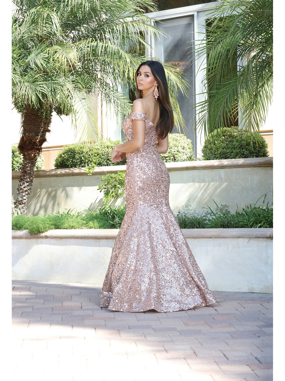 Lily's Sequined Mermaid Prom Dress in Rose Gold DQ4095