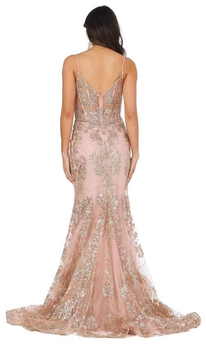 LILY'S MOCHA CORSET BODICE EMBELLISHED MERMAID PROM GOWN DQ4118