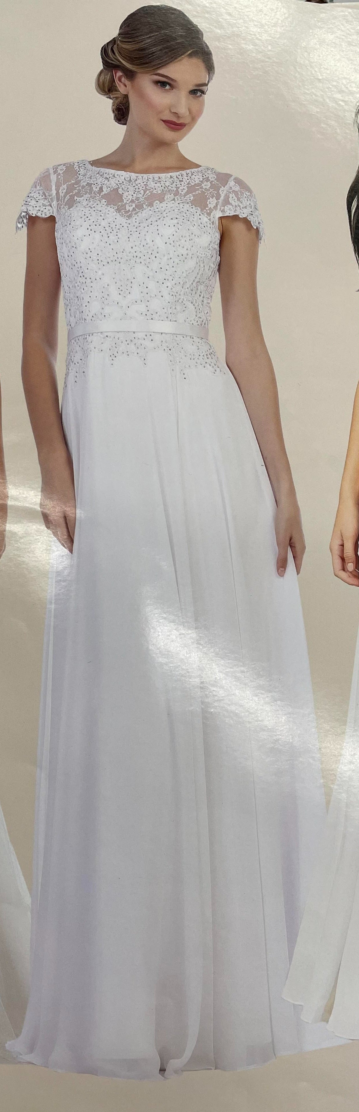 Lily's White High neck with Shoulder Appliques wedding dress #5130