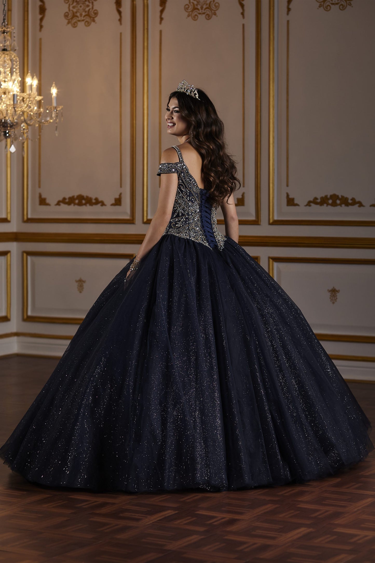 #HW56377 Lily's Navy/Gold Quinceanera/Sweet 16 Ball Gown #HW56377