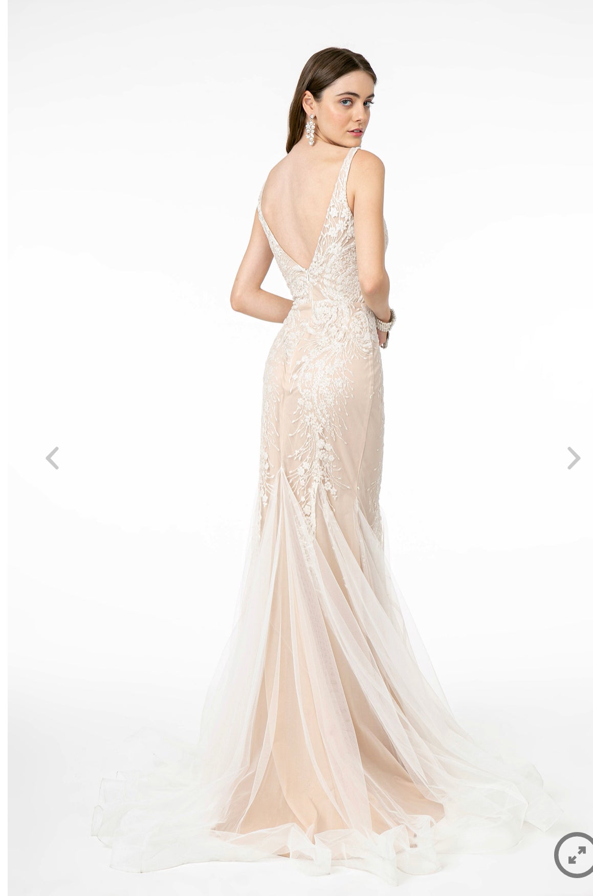 Lily’s ivory/cream gl2985 V-Neck Mermaid Long Dress w/ V-Back GL2985