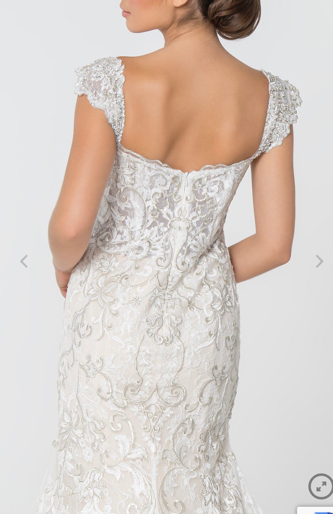Lily’s ivory /champagne Jewel and Embroidery Embellished Mesh Wedding Gown GL2822
