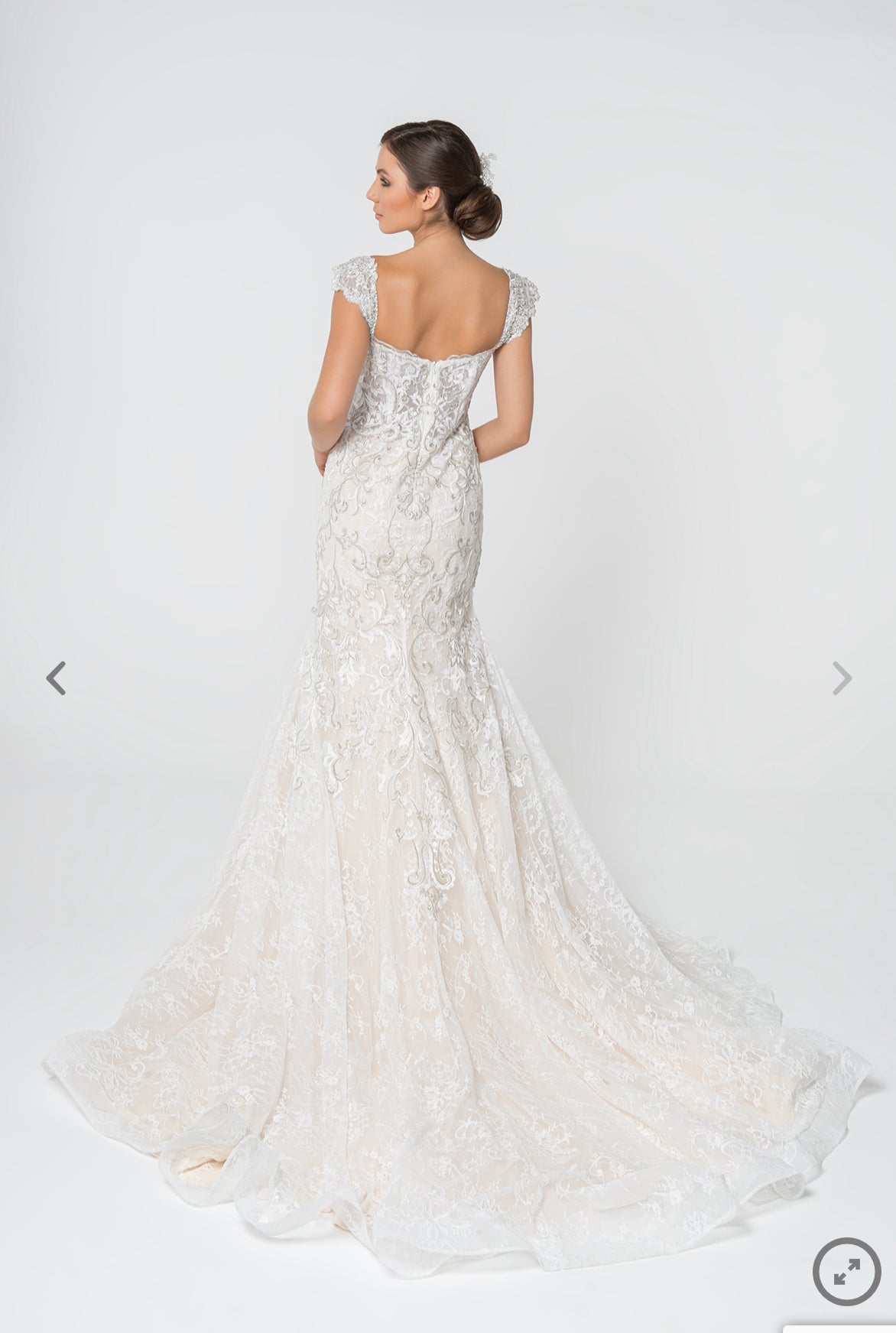 Lily’s ivory /champagne Jewel and Embroidery Embellished Mesh Wedding Gown GL2822