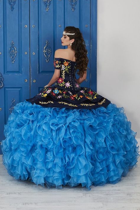 LA24033 Lily's Blue Flower Embroidered Traditional Quinceanera Dress #LAG24033