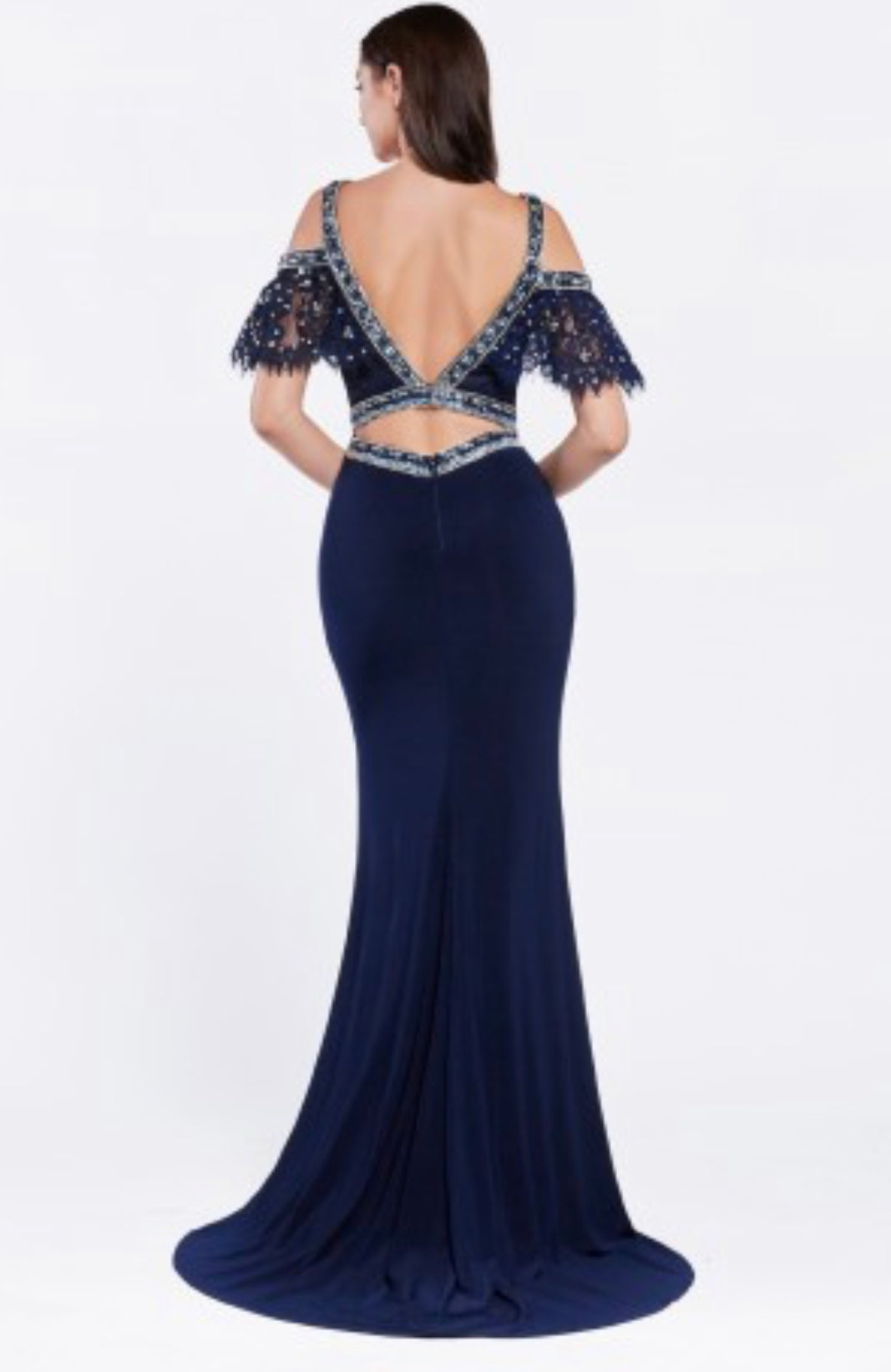 Lily’s Navy Beaded Stretch Knit Gown #13119