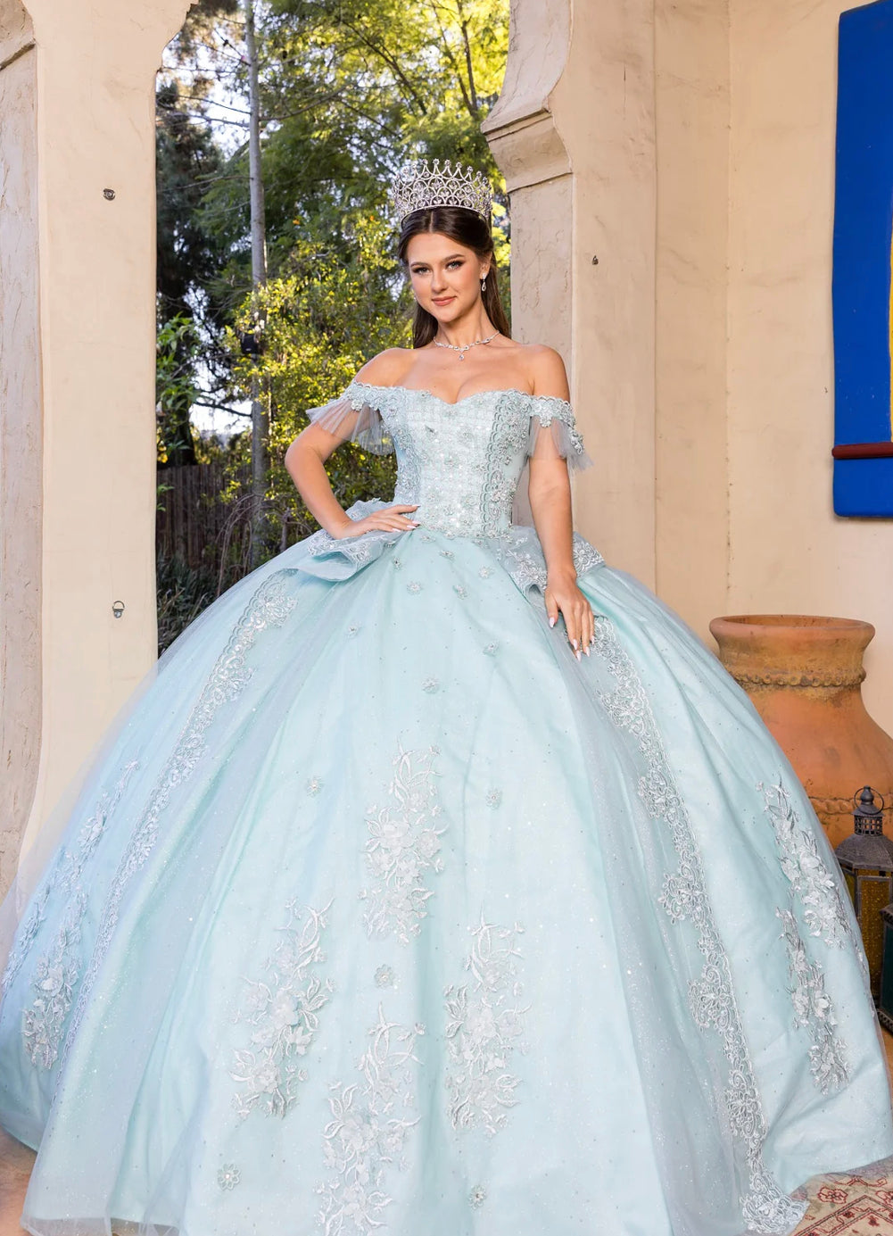 Lily’s Blue Off The Shoulder XV Gown #8055J