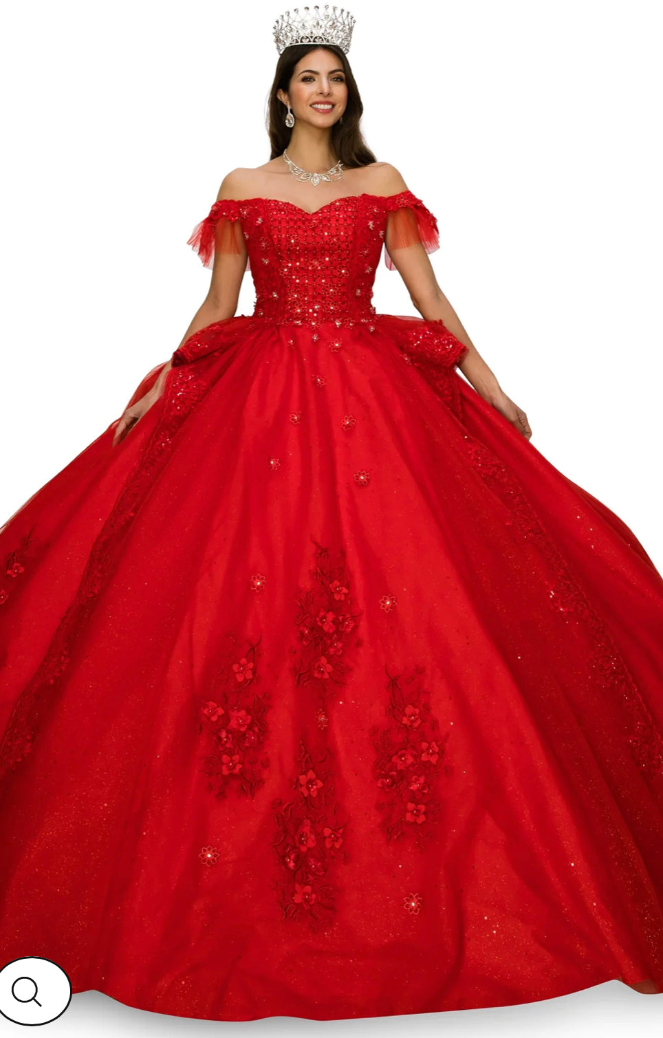 CinCout8055J Lily’s Red Off The shoulder XV Gown