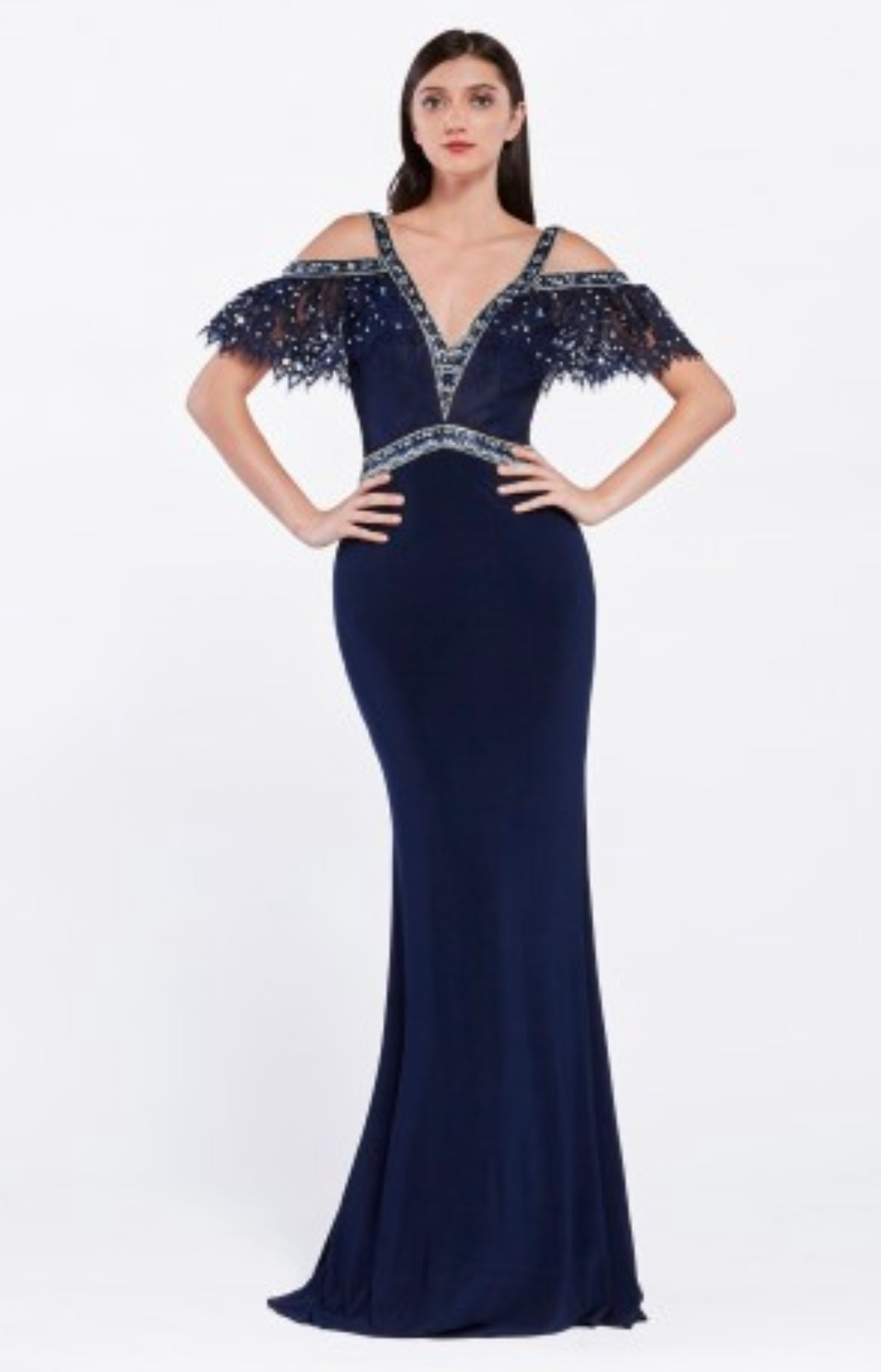 Lily’s Navy Beaded Stretch Knit Gown #13119