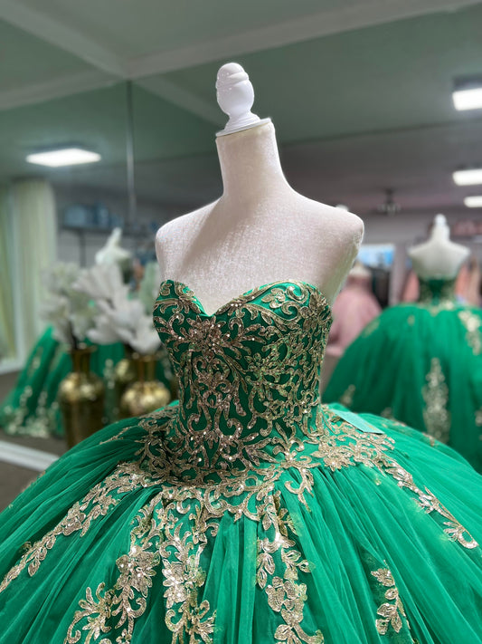 #Hw56426 Lily's Emerald/Gold Ball Gown