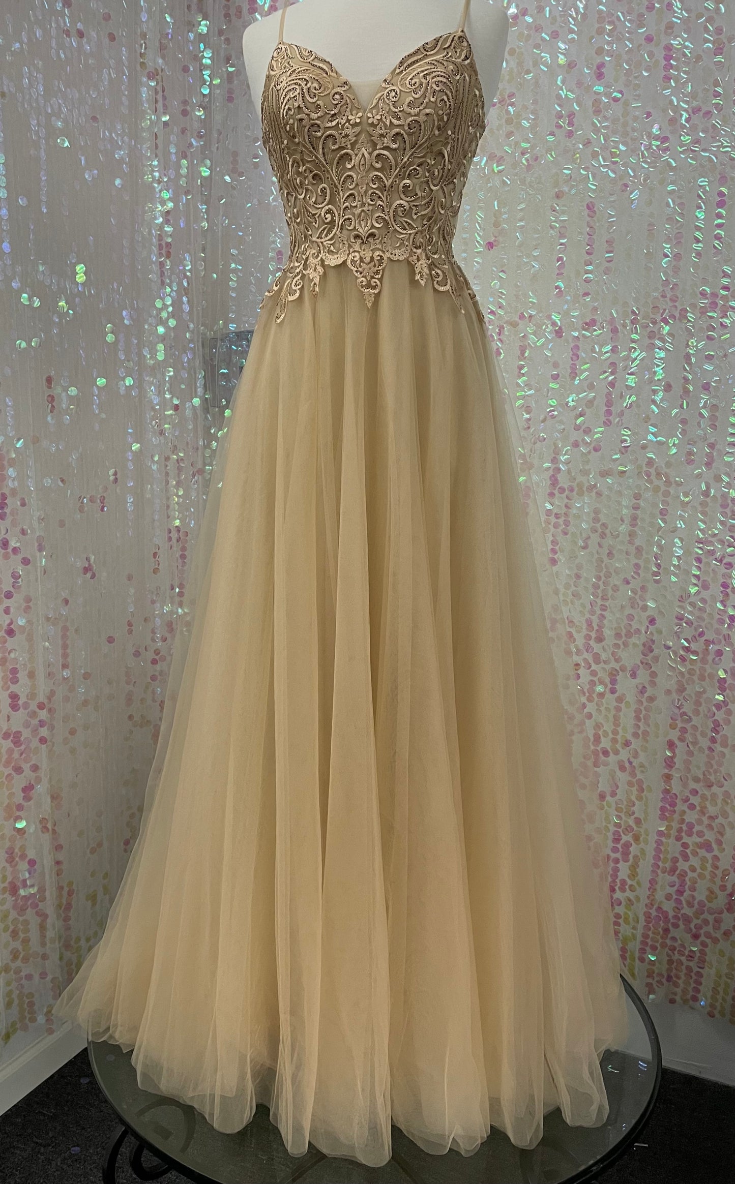 Lily's Champagne Tulle with Lace Embroidery Formal Dress FIE25095
