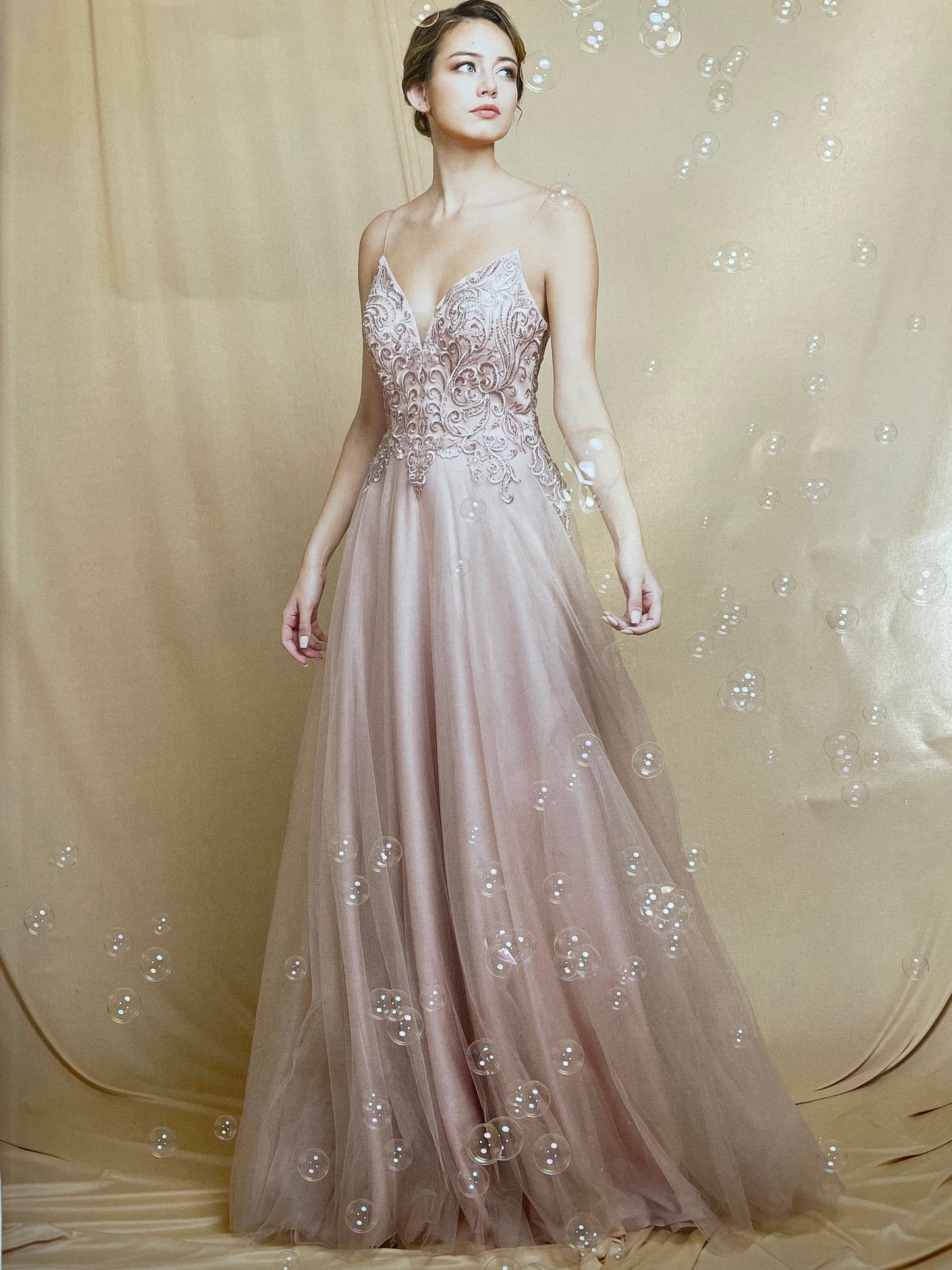 Lily's dusty Rose Lace Embroidery Formal Dress FIE25095