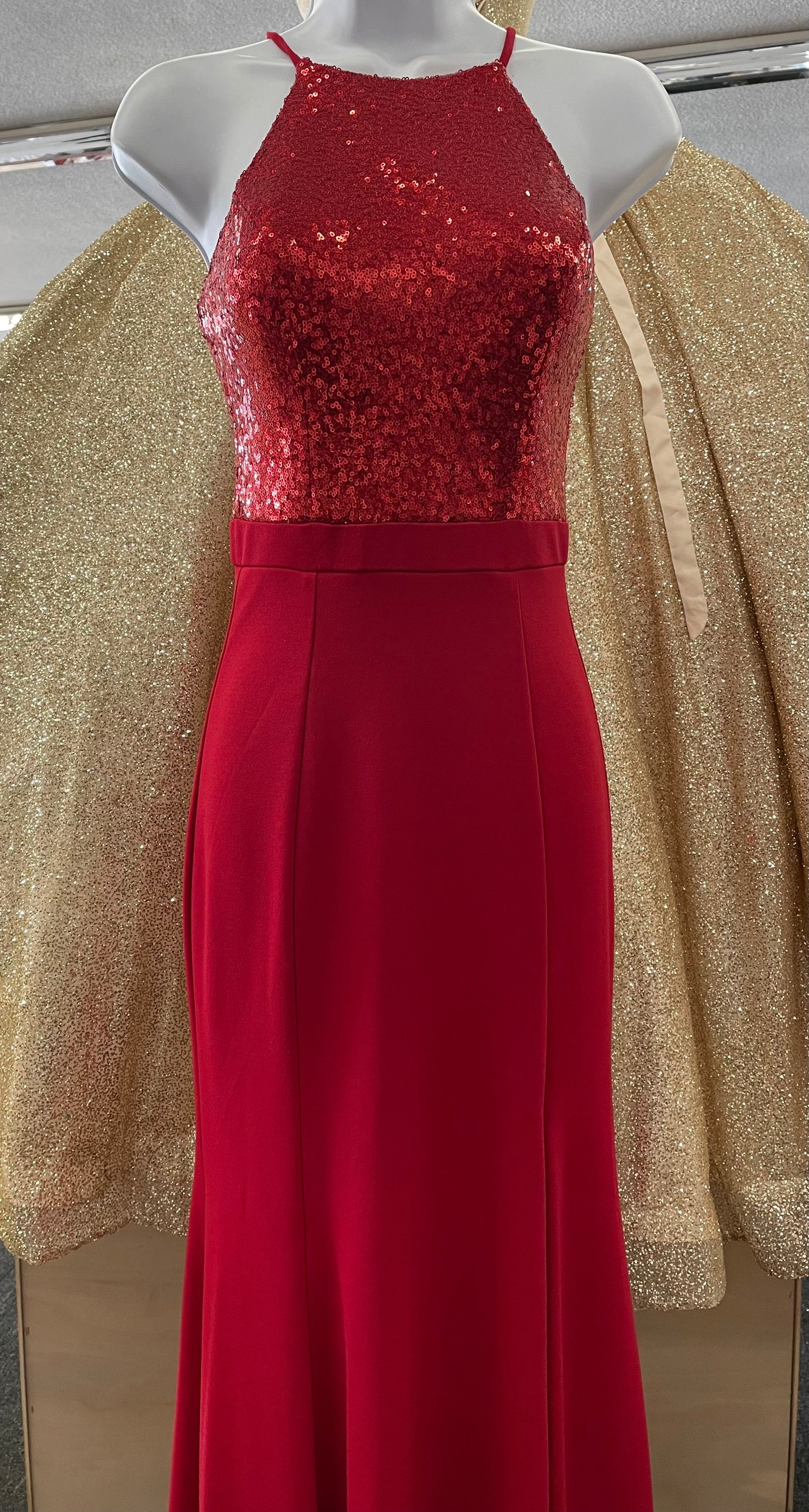 Lily's red Sequin Halter Neck Formal Gown FIE7096
