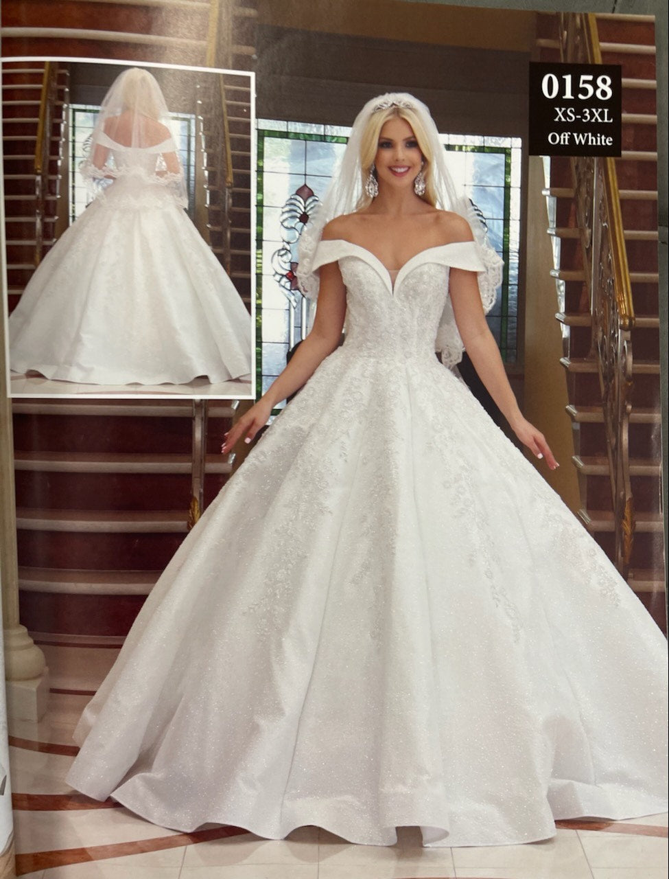 Lily's DQ#0158 Off white off the Shoulder Floral Appliques Ball Gown
