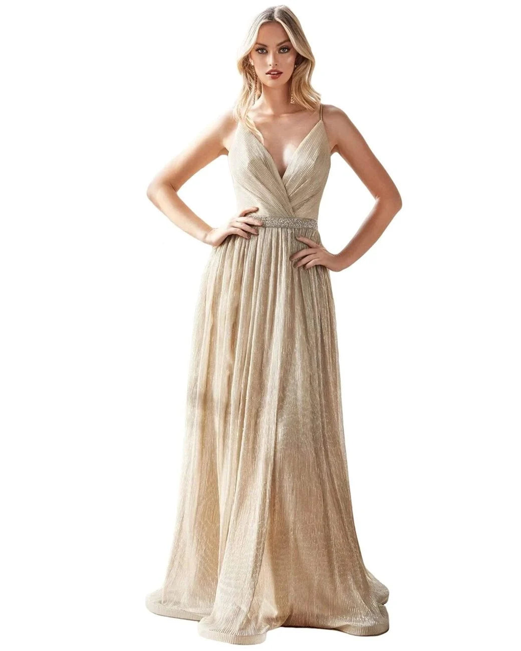 Lily's Metallic Champagne V-Neck Formal Dress CD-UV006