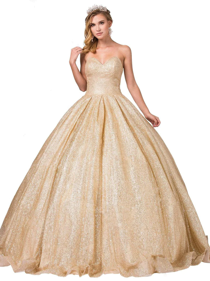 DQ1314 LILY'S GOLD STRAPLESS SWEETHEART BODICE GLITTER BALLGOWN DQ - 1 –  Lily's Seaside Boutique