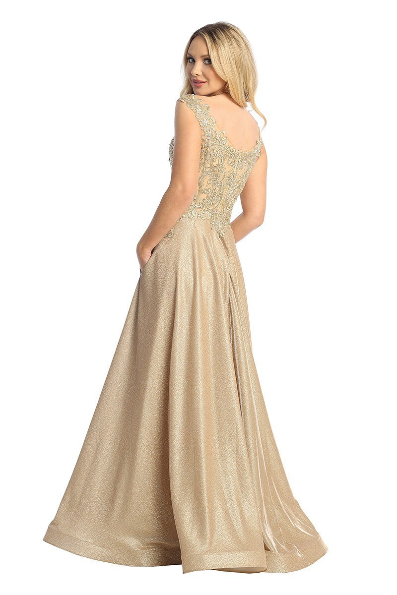 Lily's Champagne Lace Top A-line Evening Gown LT7767