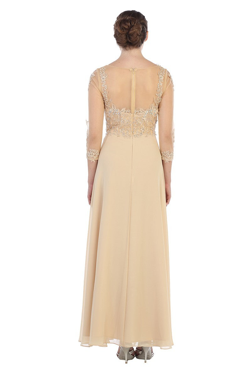 Lily's Champagne CY1572 3/4 Sleeve Mother of the Bride Lace and Chiffon Dress