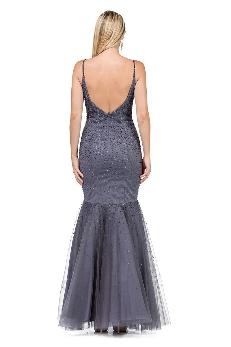 Lily's charcoal Beaded Top to Bottom Evening Gown DQ2437
