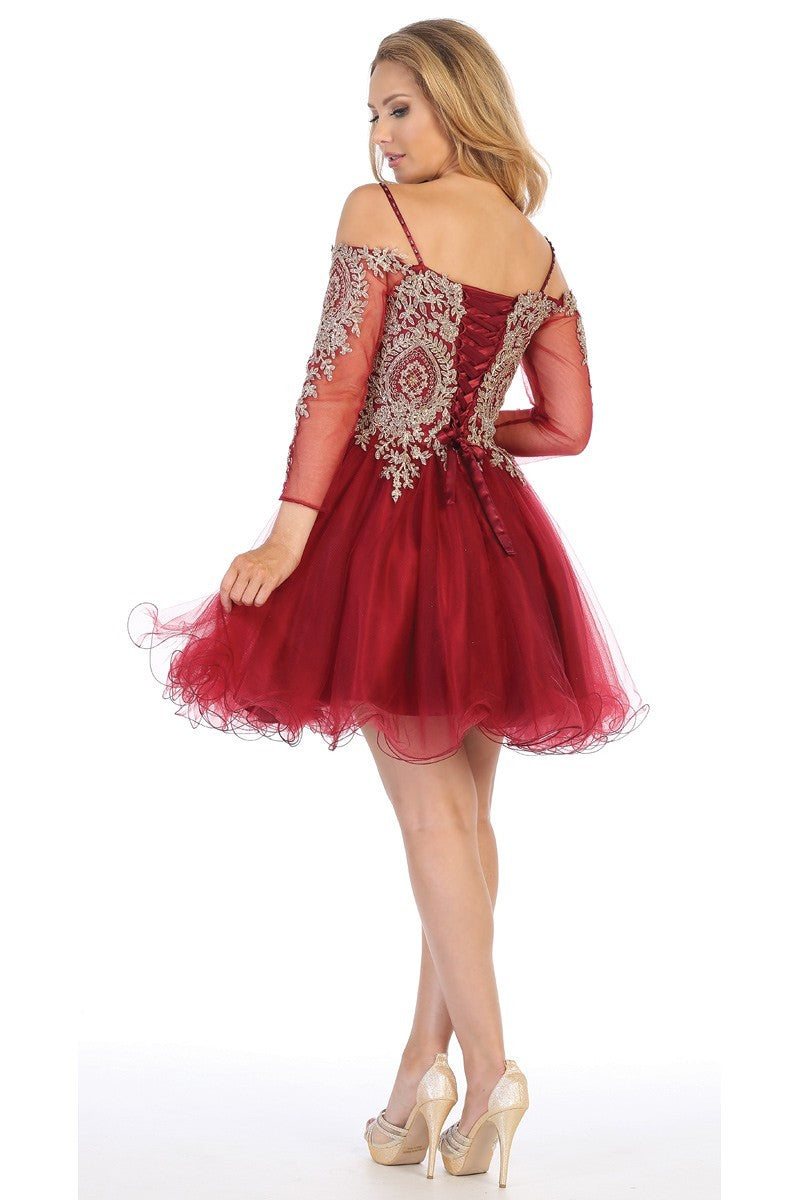 Lily's Champagne/Gold Long Sleeve Cocktail/Dama Dress LT6239