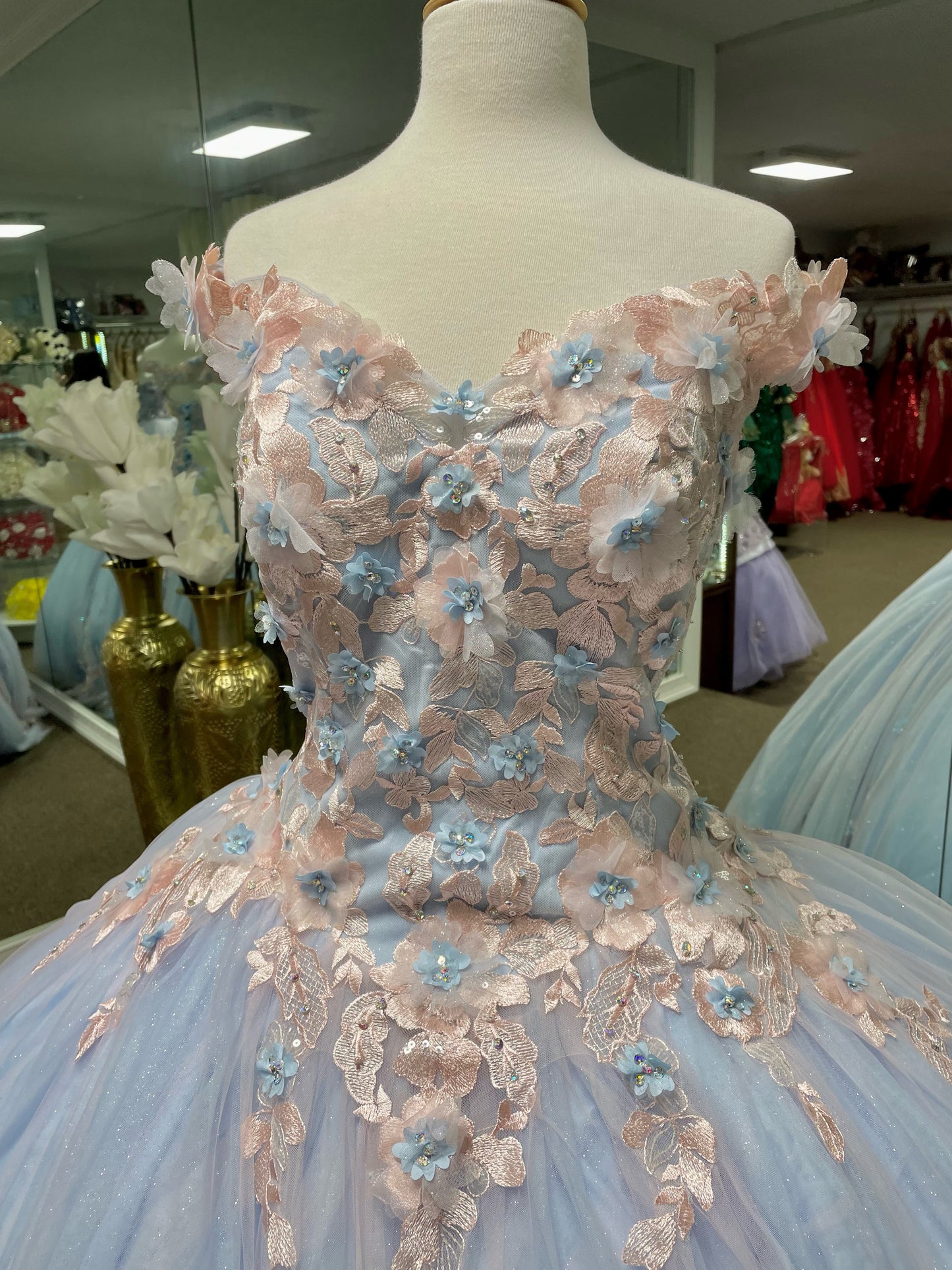 MQLK 160 Lily's Baby blue 3D FLORAL APPLIQUES SWEETHEART BALL GOWN