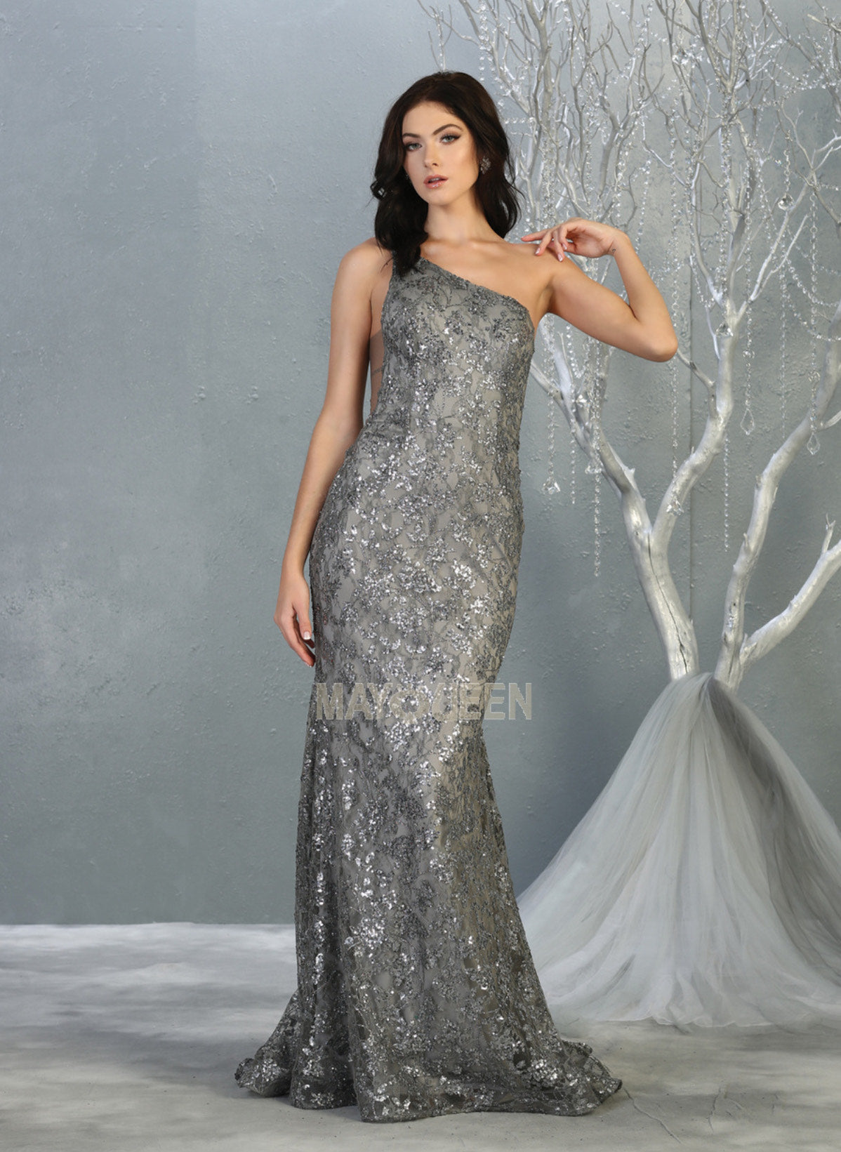 Lily's Charcoal one shoulder Silver Prom Dress MQ1804 Lily's Seaside Boutique Lily's Charcoal one shoulder Silver Prom Dress MQ1804 Lily's Seaside Boutique