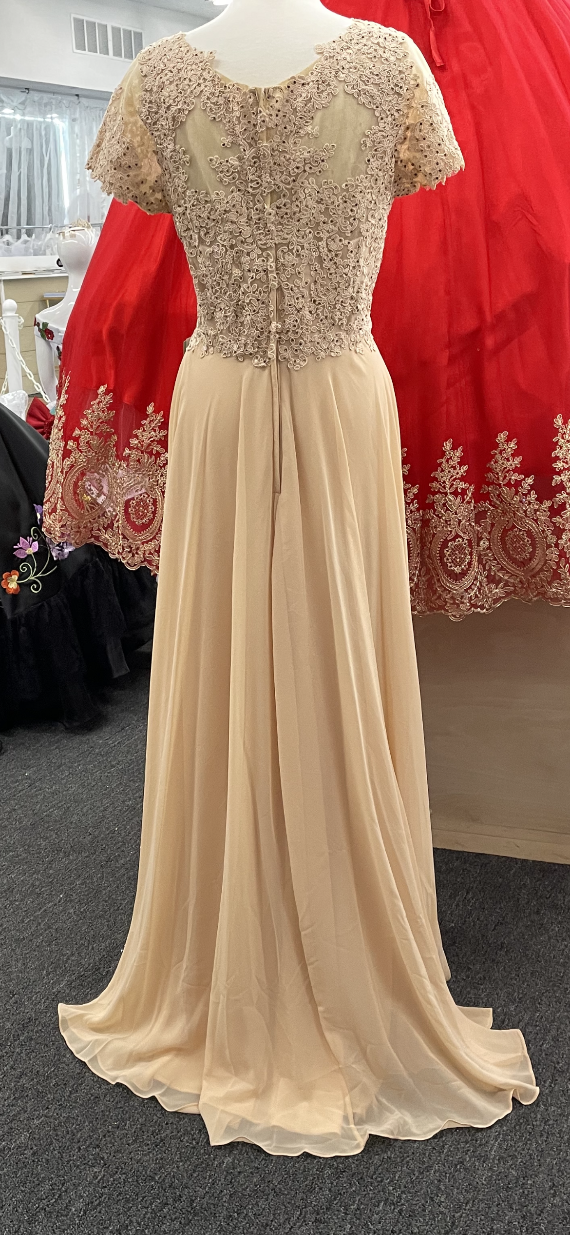 Lily's Chiffon Evening Gown in Champagne Color FIE57028