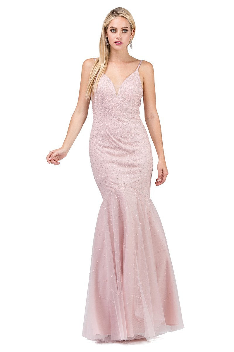 Lily's blush Beaded Top to Bottom Evening Dress DQ2437