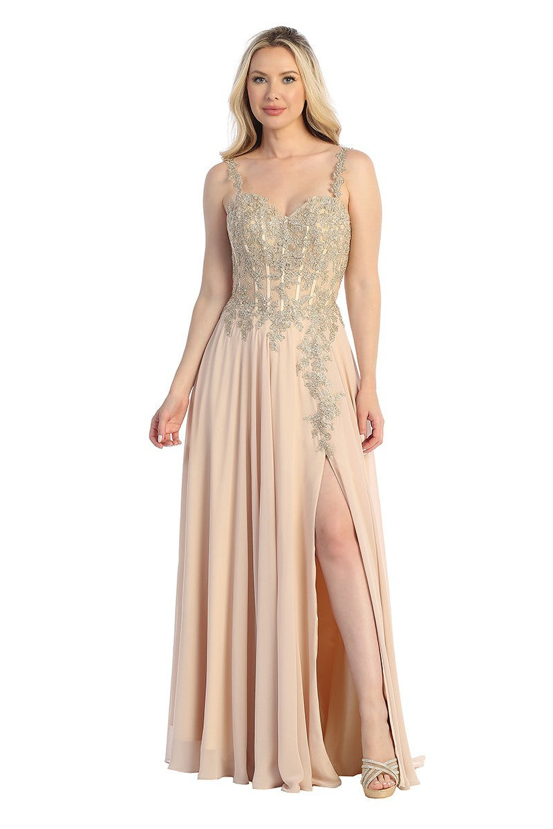 Lily's Champagne LT7766 Chiffon lace Formal Gown