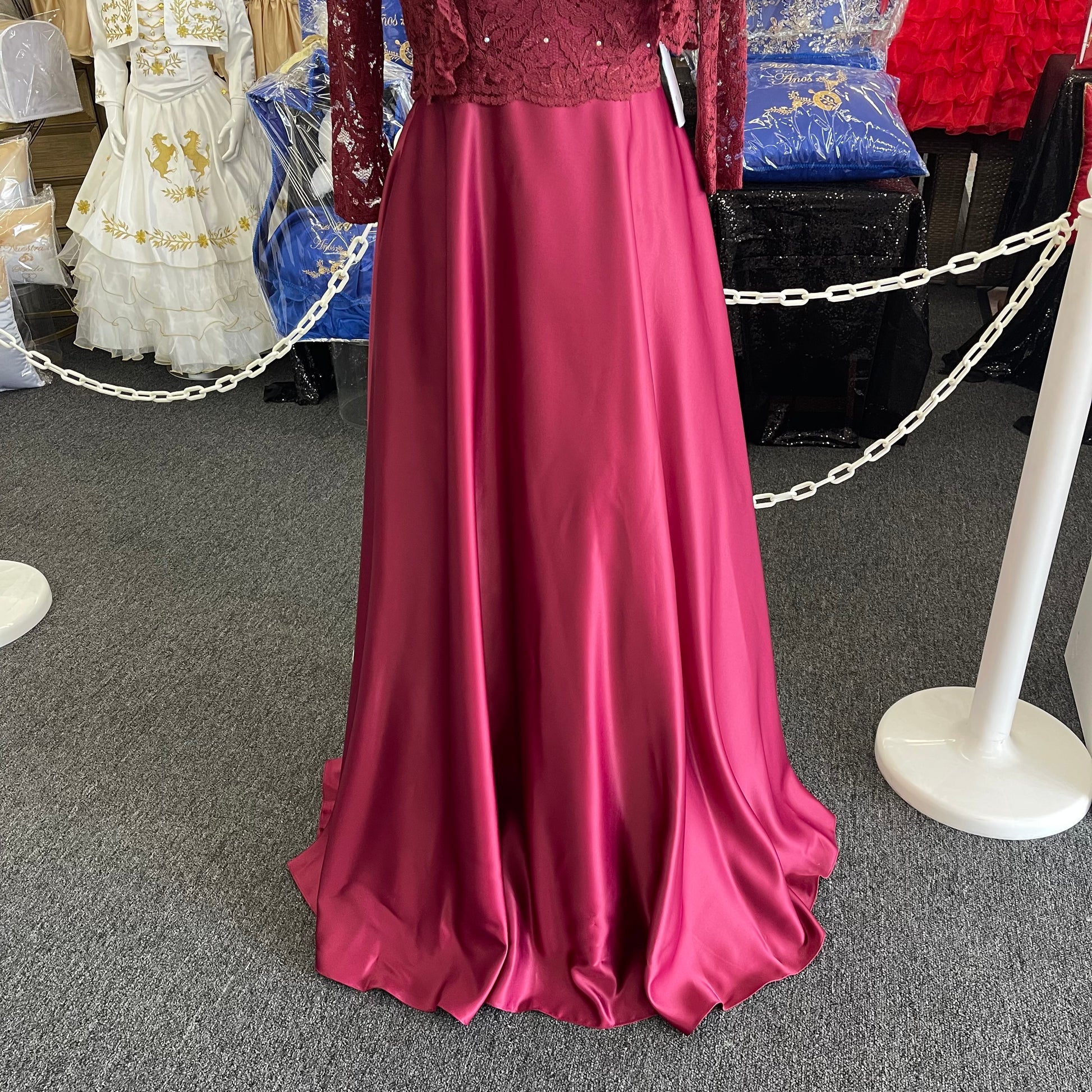 FIE5403 Lily's Burgundy Flare Gown with Jacket Lily's Seaside Boutique FIE5403 Lily's Burgundy Flare Gown with Jacket Lily's Seaside Boutique