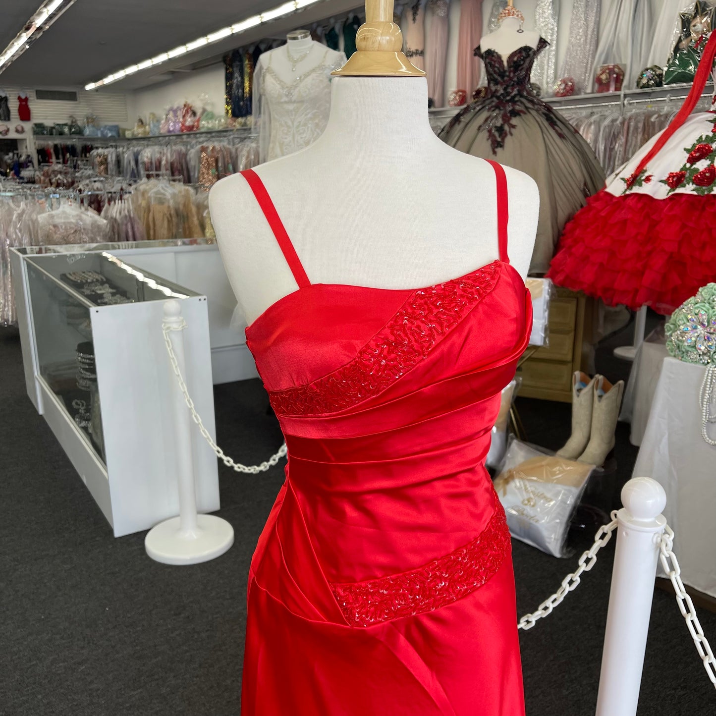 #FA606 Lily’s Satin True Red Gown