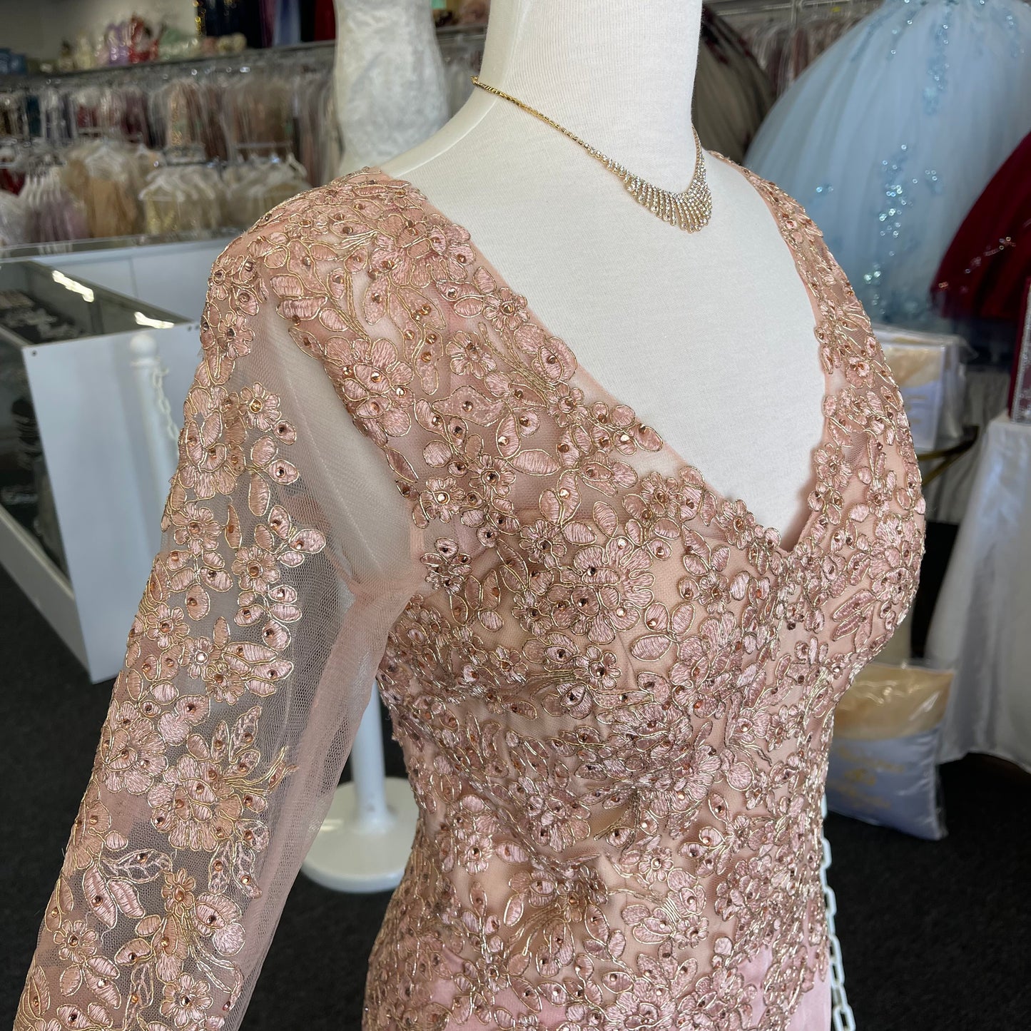 Lily’s Rose Gold Lace Bodice Gown GY5003