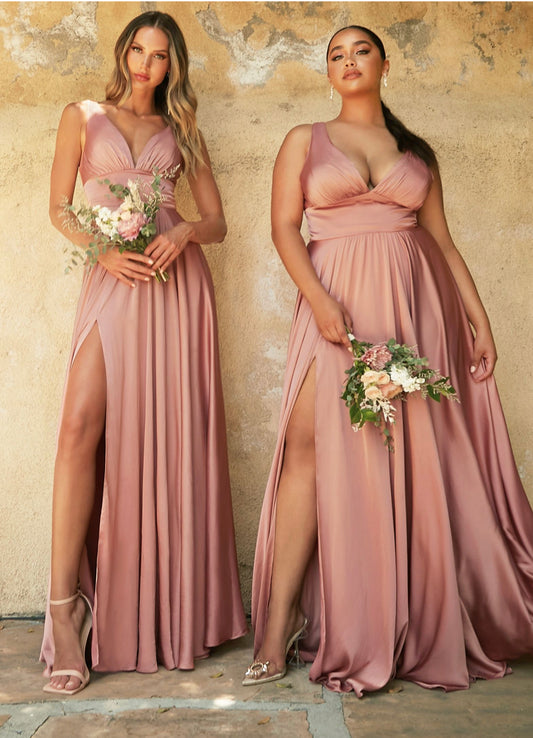 #ladiv7469 Lily’s Blush Satin Bridesmaids Gown